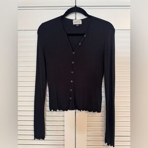 Universal Thread Black Ribbed Button Up Blouse